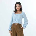 Light Blue Quilting Fashion Blouse For Women Image