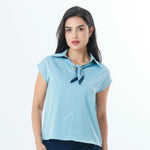 Light Blue Plain Fashion Blouse For Women Image