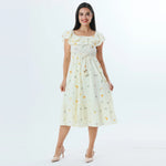 Floral Fashion Dress For Women Beige Image
