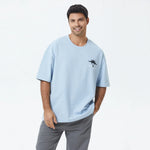 Light Blue Printed T.Shirt for Men Image