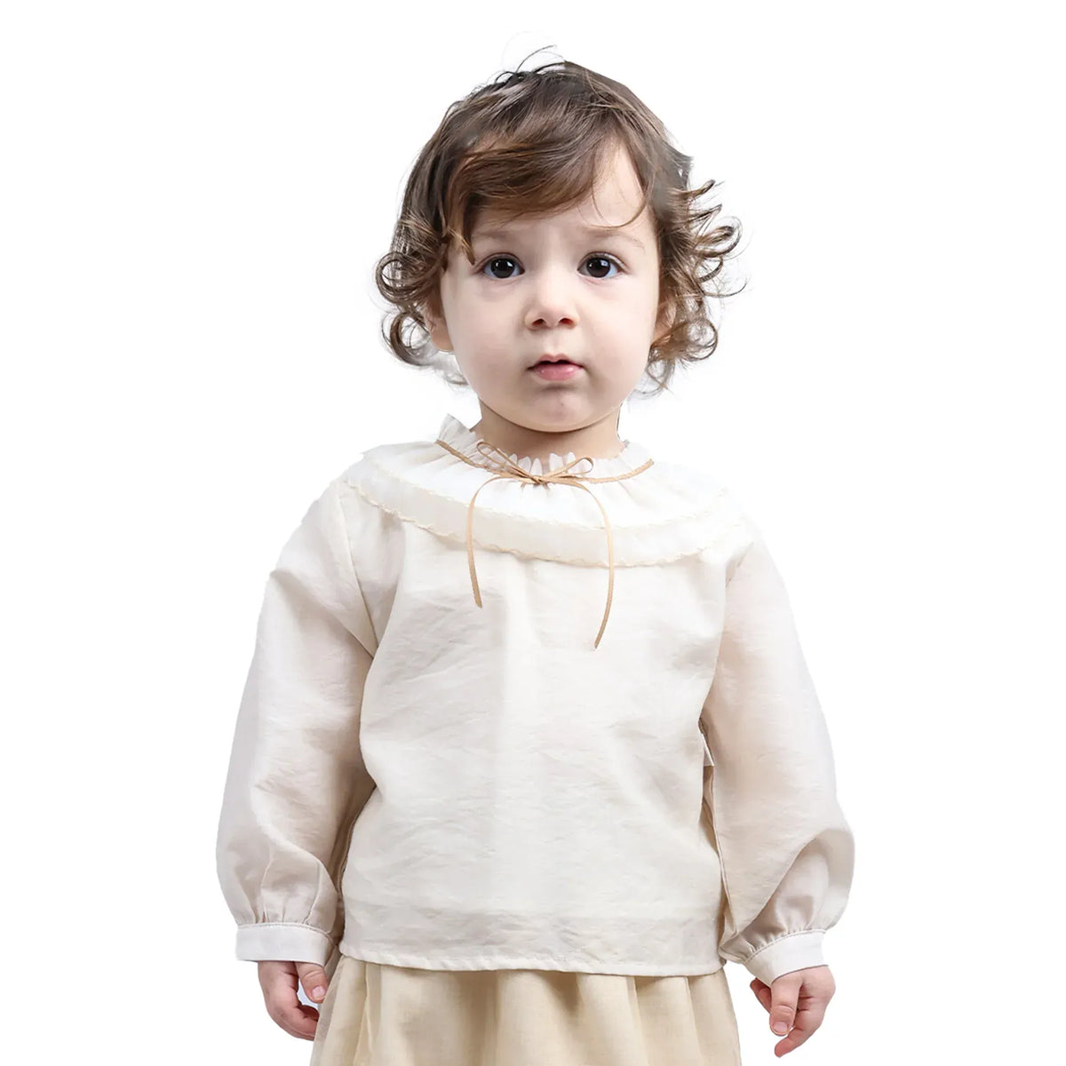 Beige Embroidery Formal Blouse For Baby girl Image