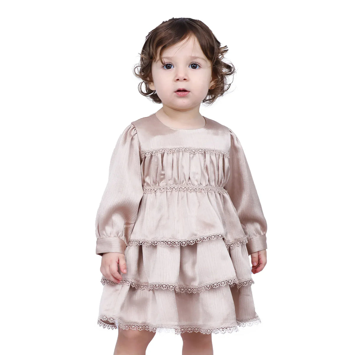 Dark Beige Floral Formal Dress For Baby girl Image