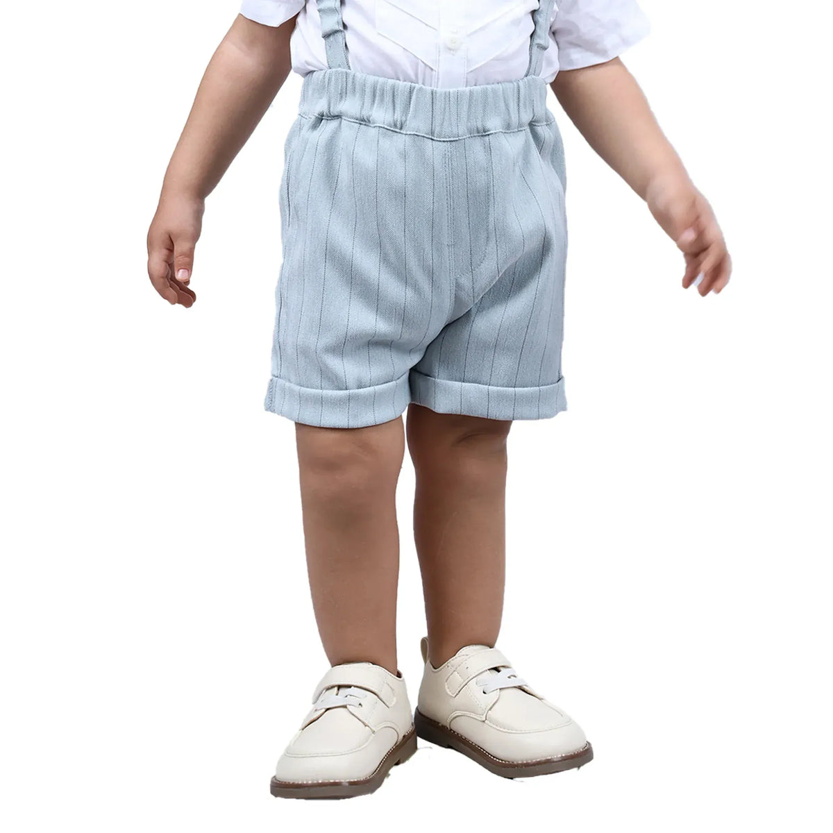 Light Green Striped Formal Shorts For Baby boy Image