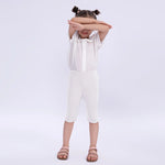 White Embroidery Basic Leggings for Girls Image