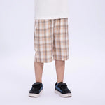 Beige Checked Uniform Shorts for Boys Image