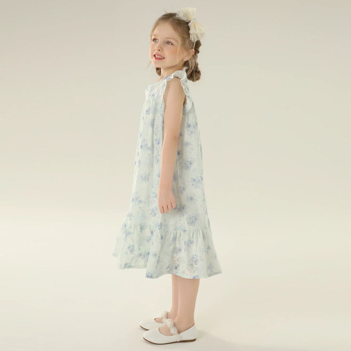 Floral Street Look Flutter Sleeve Dress For Girls