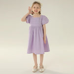 Plain Street Look Puff Sleeve Dress For Girls