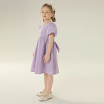Plain Street Look Puff Sleeve Dress For Girls