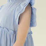 Jacquard Street Look Flutter Sleeve Dress For Girls