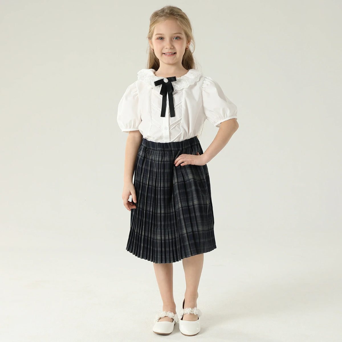 تنورة كاروهات بخصر مطاطي للبنات