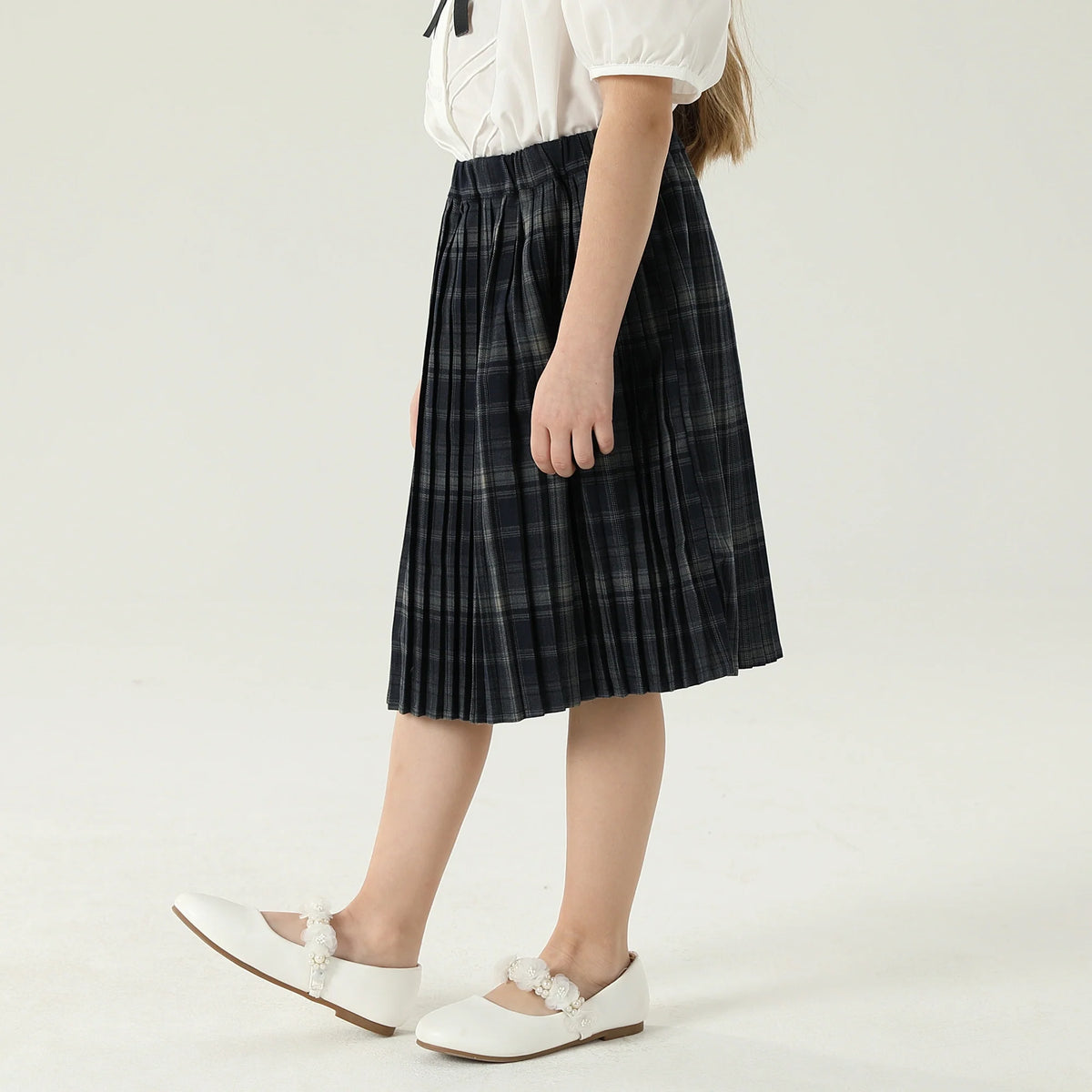 تنورة كاروهات بخصر مطاطي للبنات