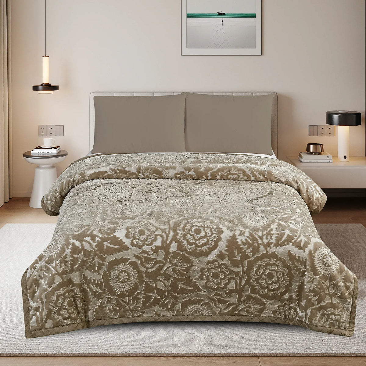 Free Camel Imitated Rabbit Fur Cloud Blanket 2Ply Image