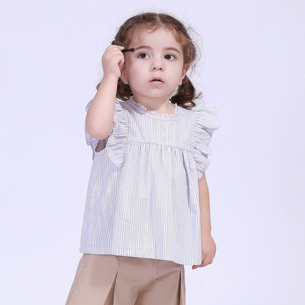 Striped Blouse for Baby Girl Light Blue Image