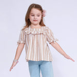 Khaki Striped Blouse for Girls Image