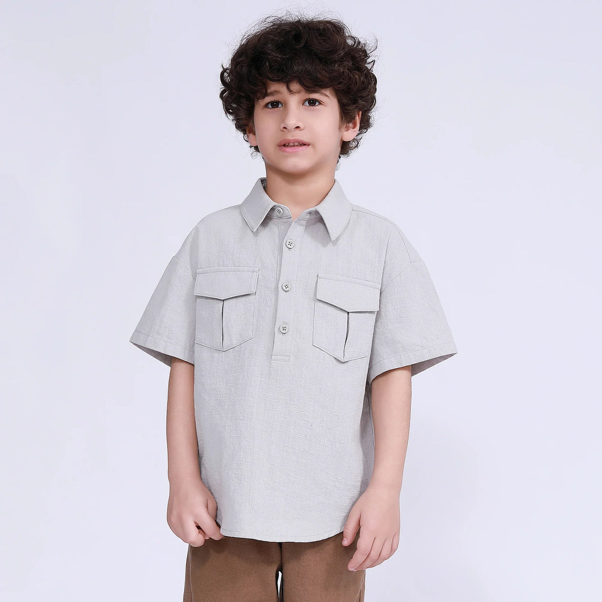 Solid Blouse for Boys Light Gray Image