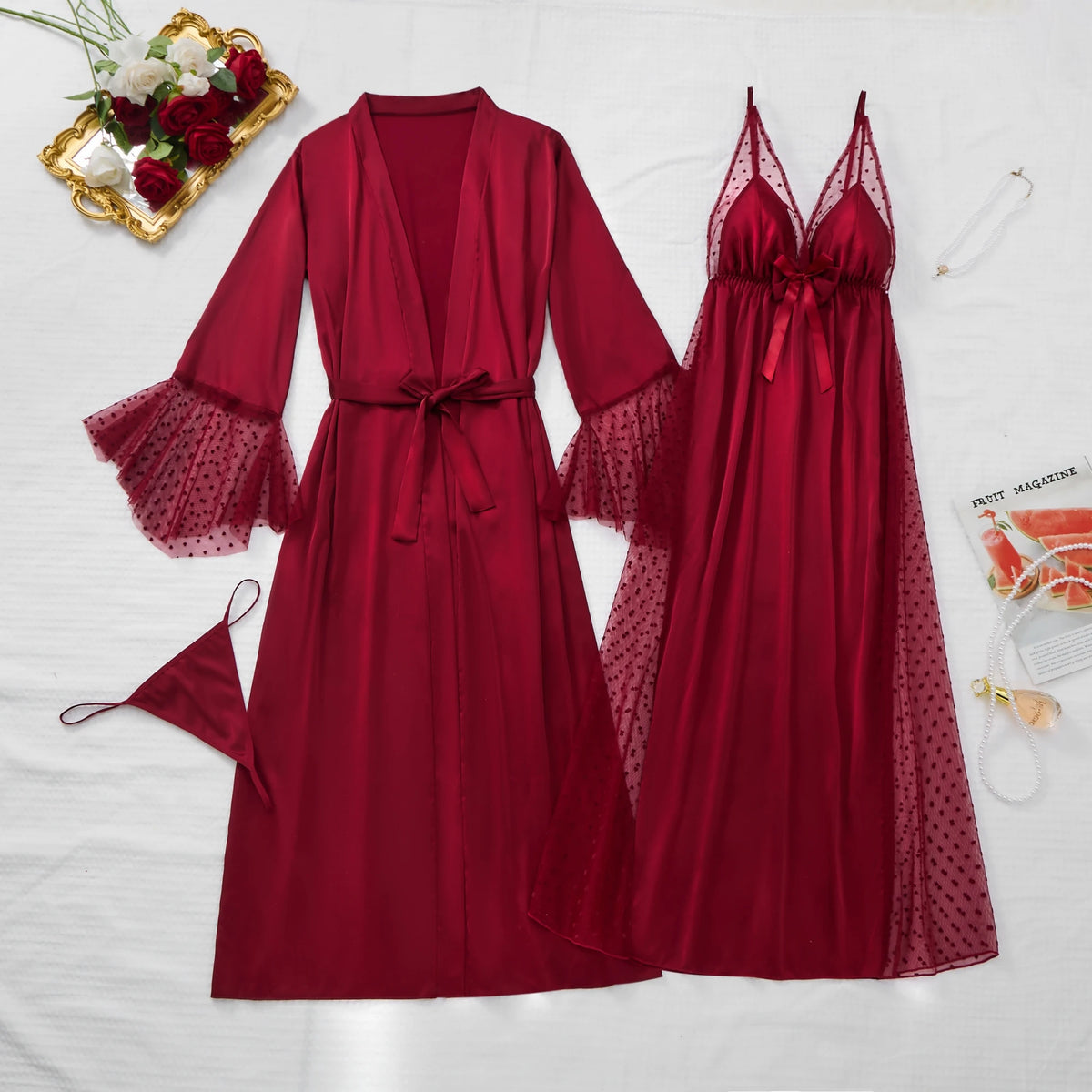 فستان نوم 3 قطع للنساء