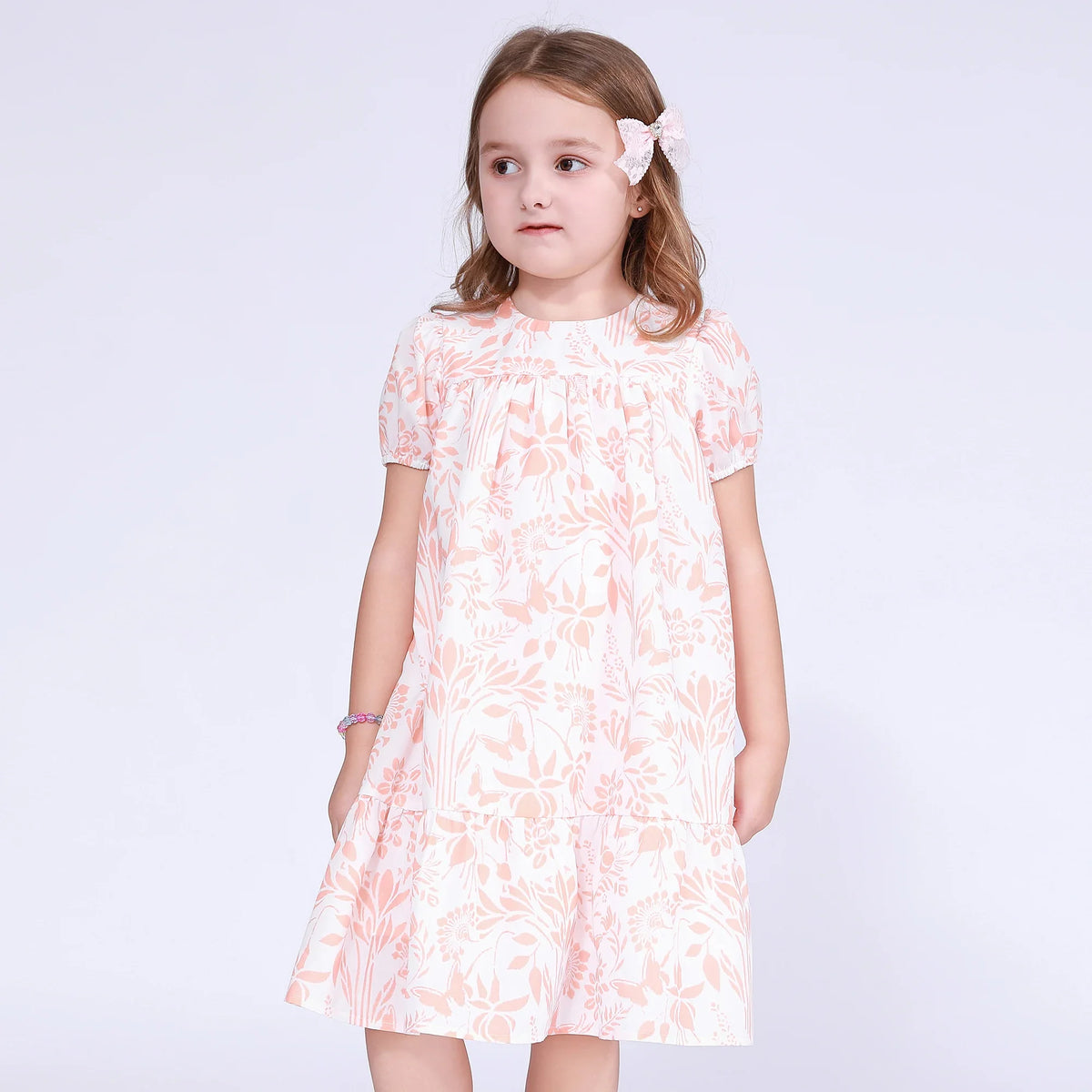 Floral Dress for Girls Pink Orange Image