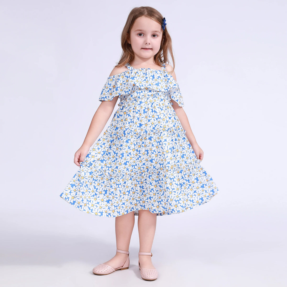 Floral Dress for Girls Blue Image