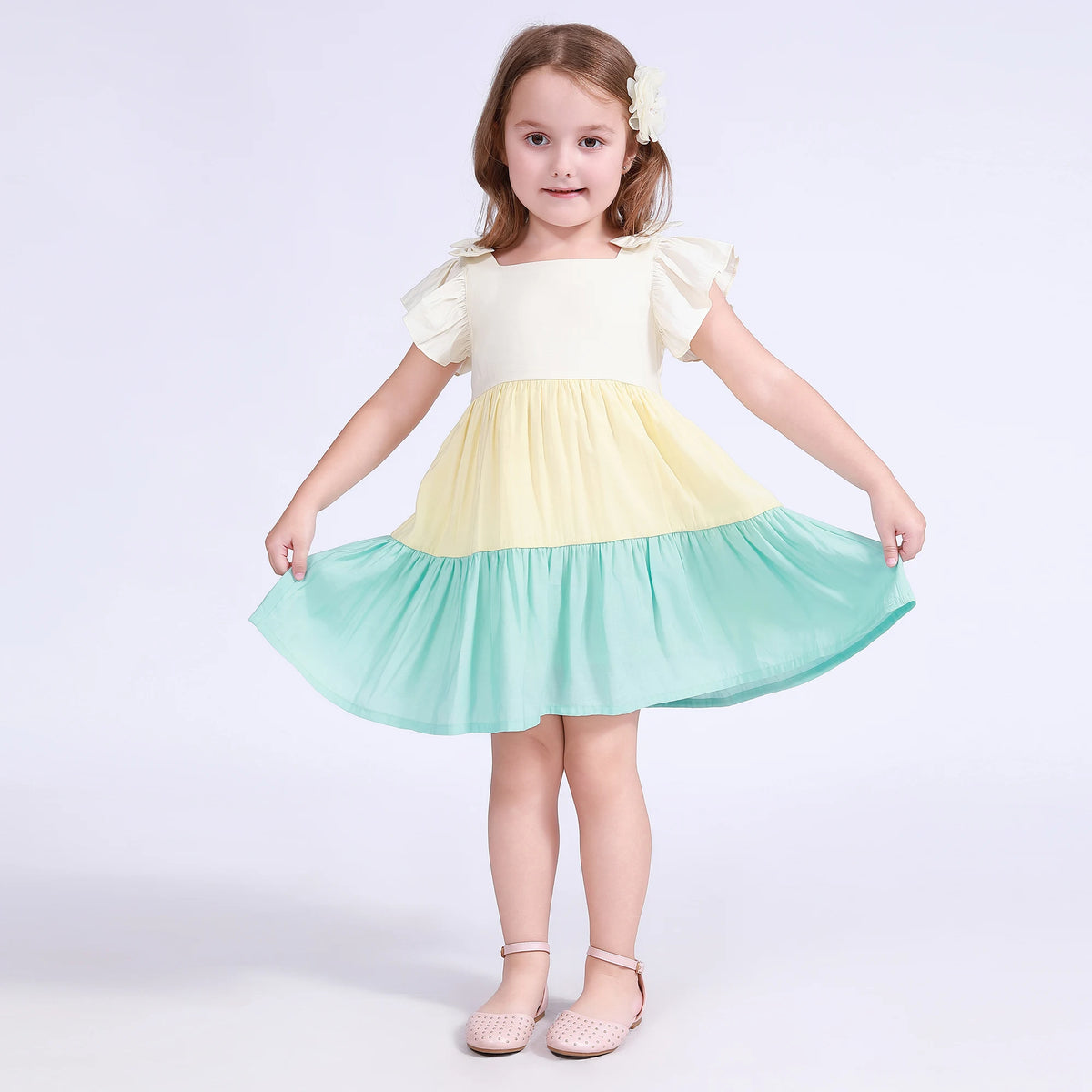 Color-Blocked Dress for Girls Light Yellow Image