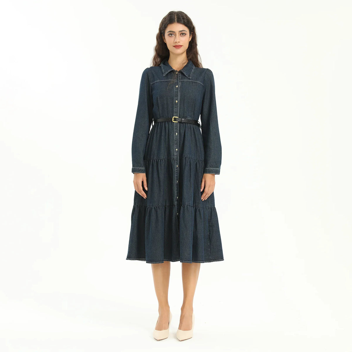 Dark Jeans Blue Elegant Washed Jeans Dress for Women Image