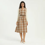 Khaki Elegant Checked Dress for Women Image