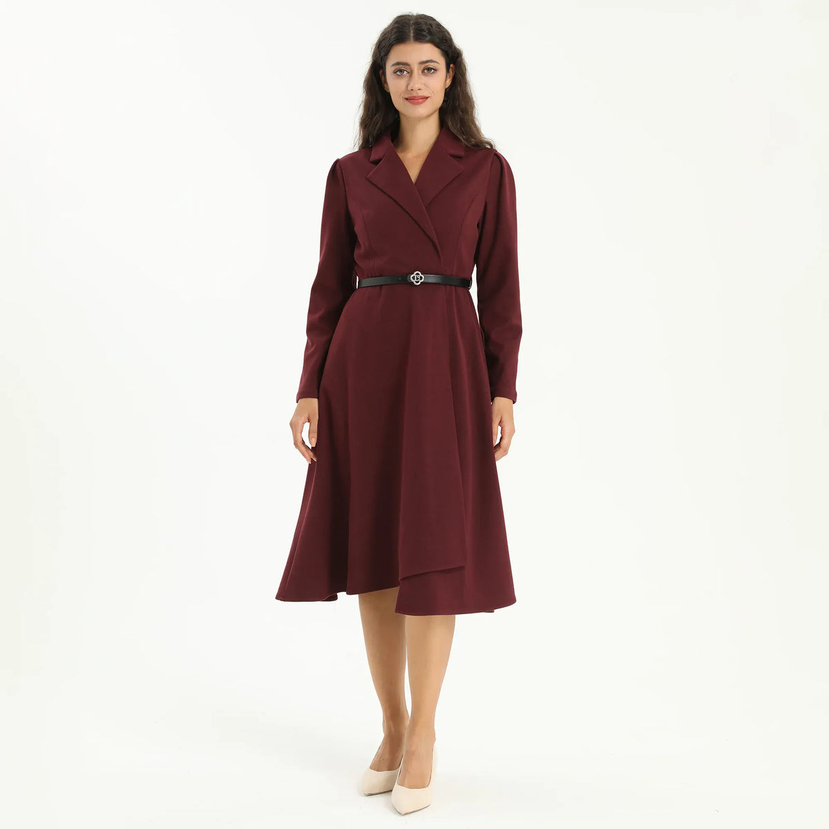 Maroon Elegant Plain Dress for Women Image