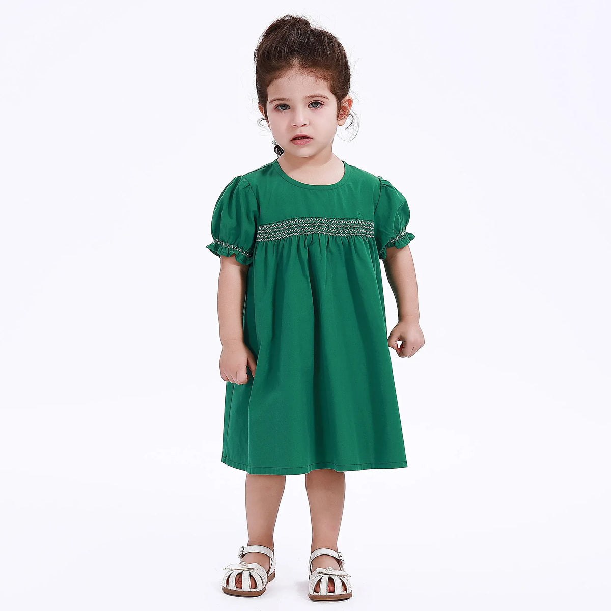 Green Quilting Casual Dress for Baby girl Image
