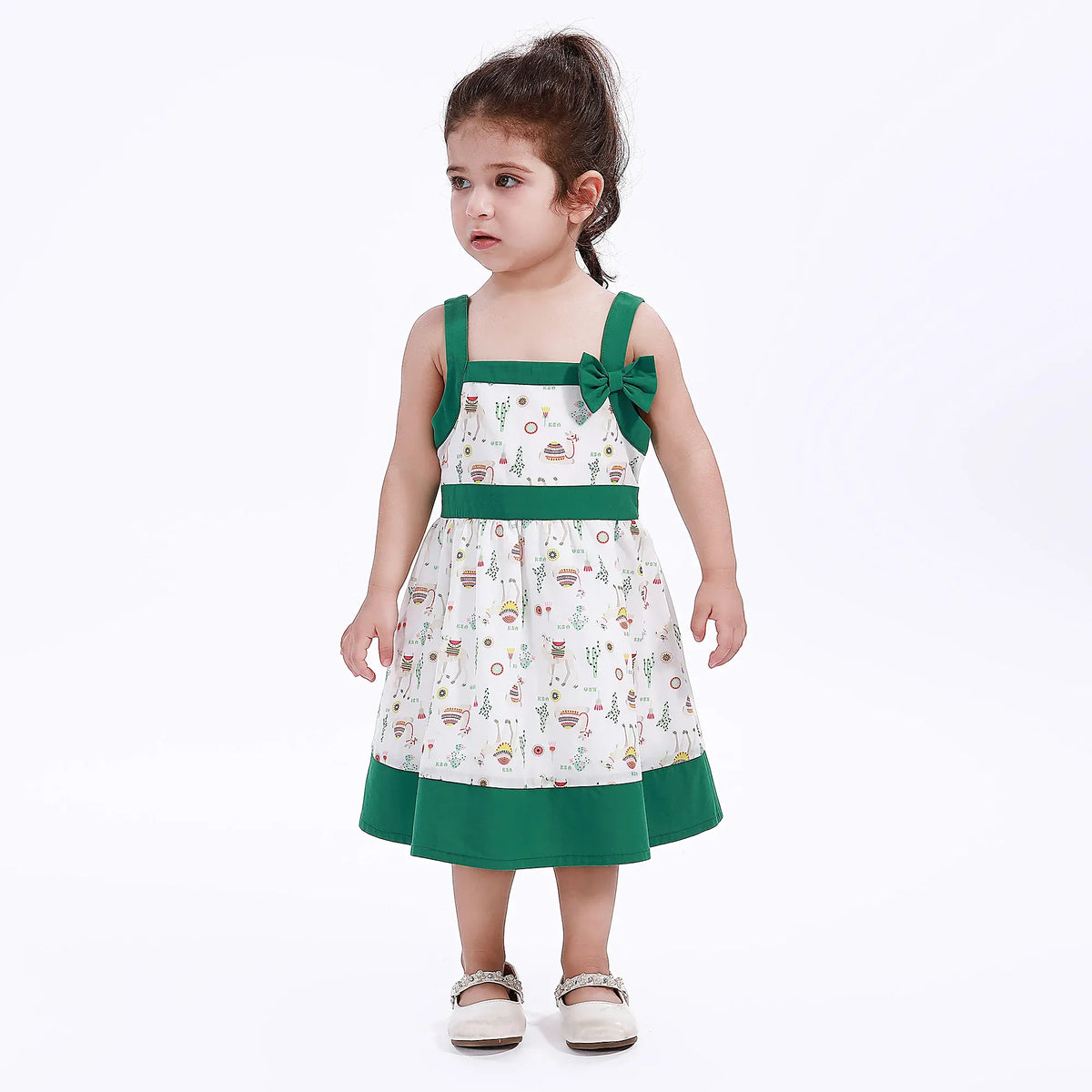 Green Printed Casual Dress for Baby girl Image