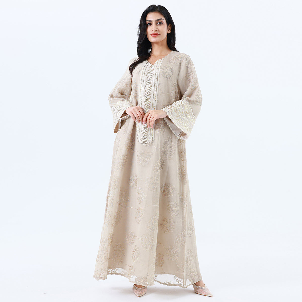 جلابية عصرية مزينة بنمط الزهور للنساء