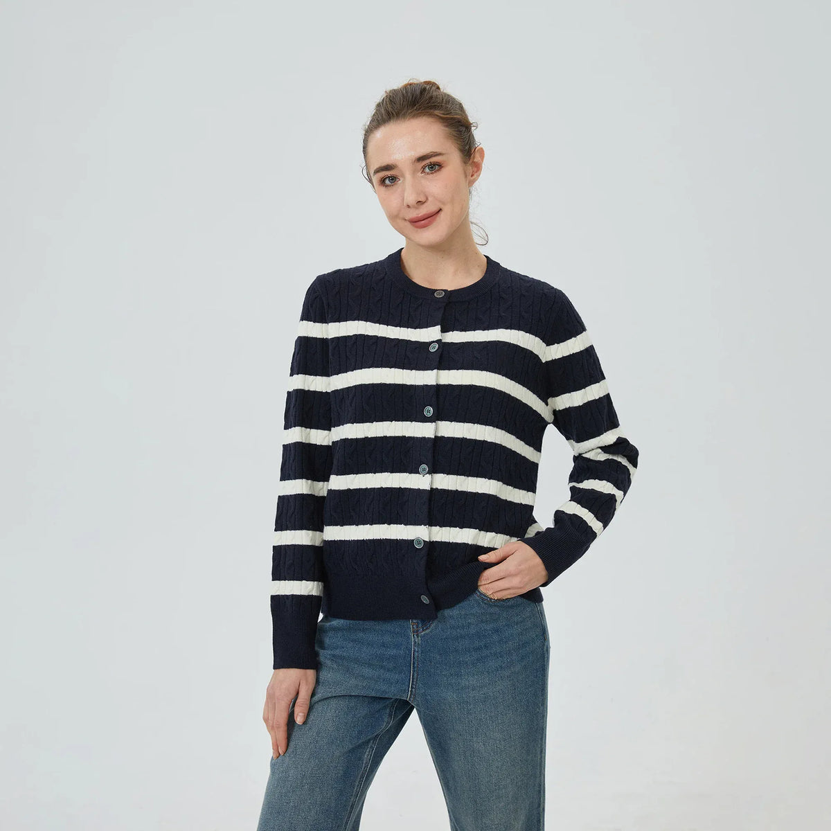 Navy Striped Jacket for Women Image