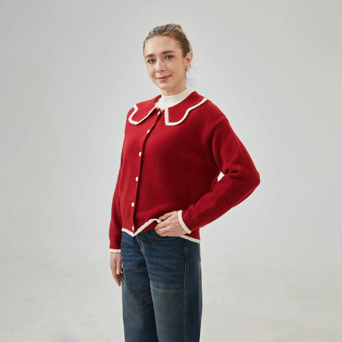 Embroidery Loose Drop-Shoulder cardigan with Collar for Women Image