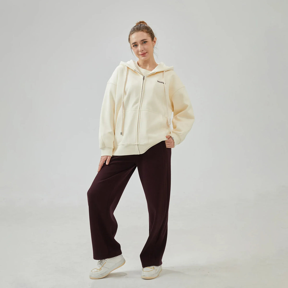 Embroidery Loose Drop-Shoulder Hoodie for Women Image