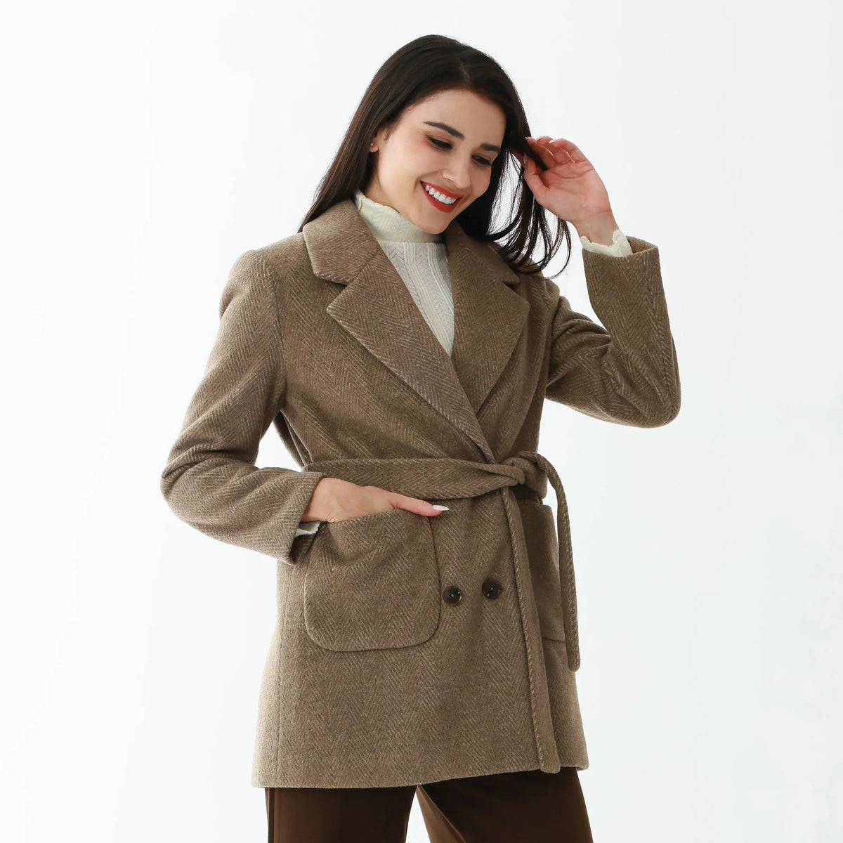Coffee Elegant Solid Jacket for Women Image