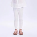 White Embroidery Basic Leggings for Girls Image