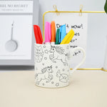 330Ml White 2 Unicorn Mug With Animals Design With Set Of Six Color Pens Image