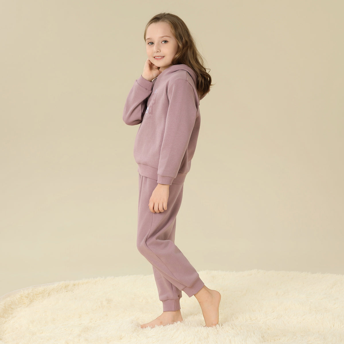Hoodie:Printed,Pants:Plain Pajama Set-2Pc For Girls