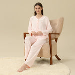 Jacket:Laced,Pants:Printed Pajama Set-2Pc For Women
