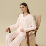 Jacket:Laced,Pants:Printed Pajama Set-2Pc For Women