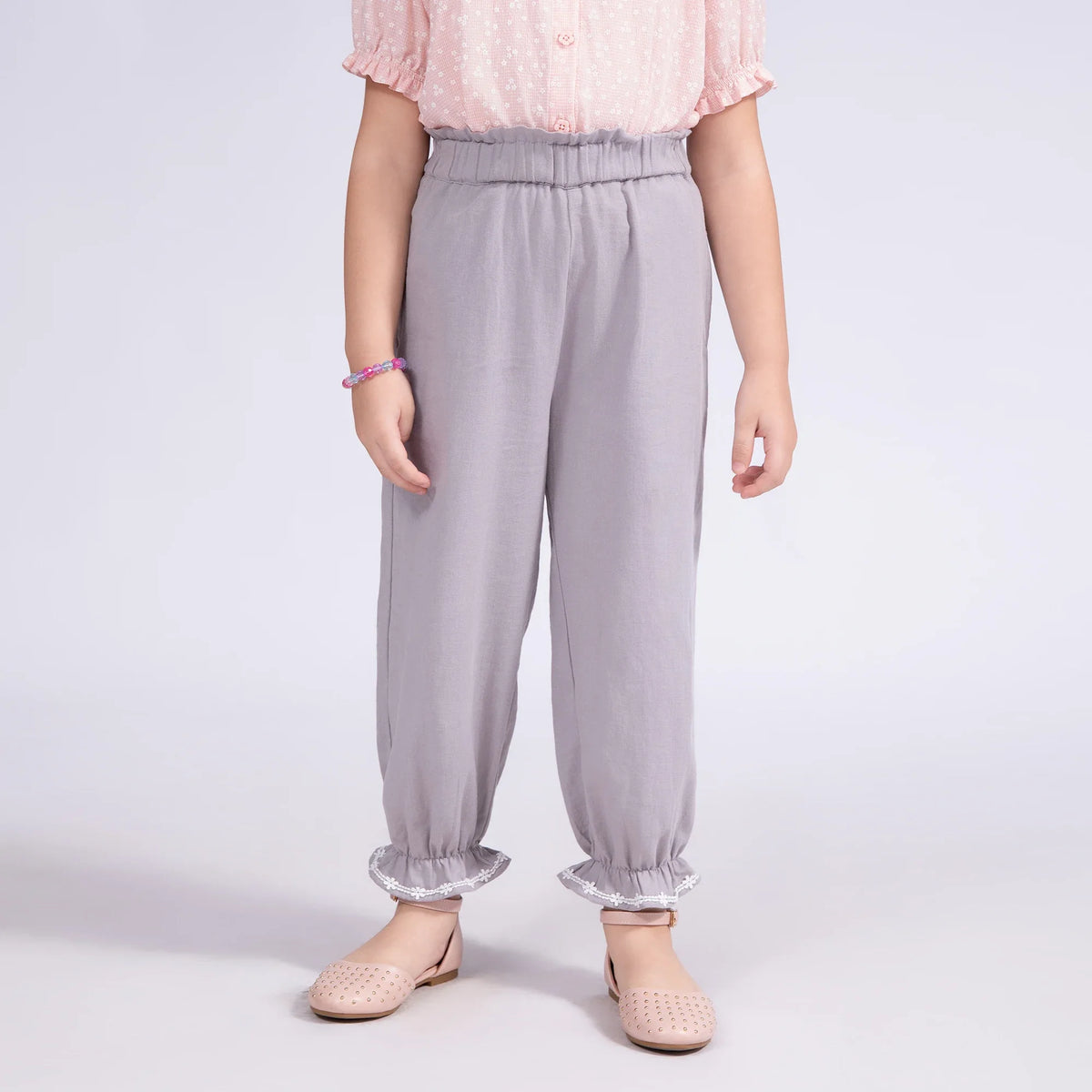 Embroidery Pants for Girls Gray Image