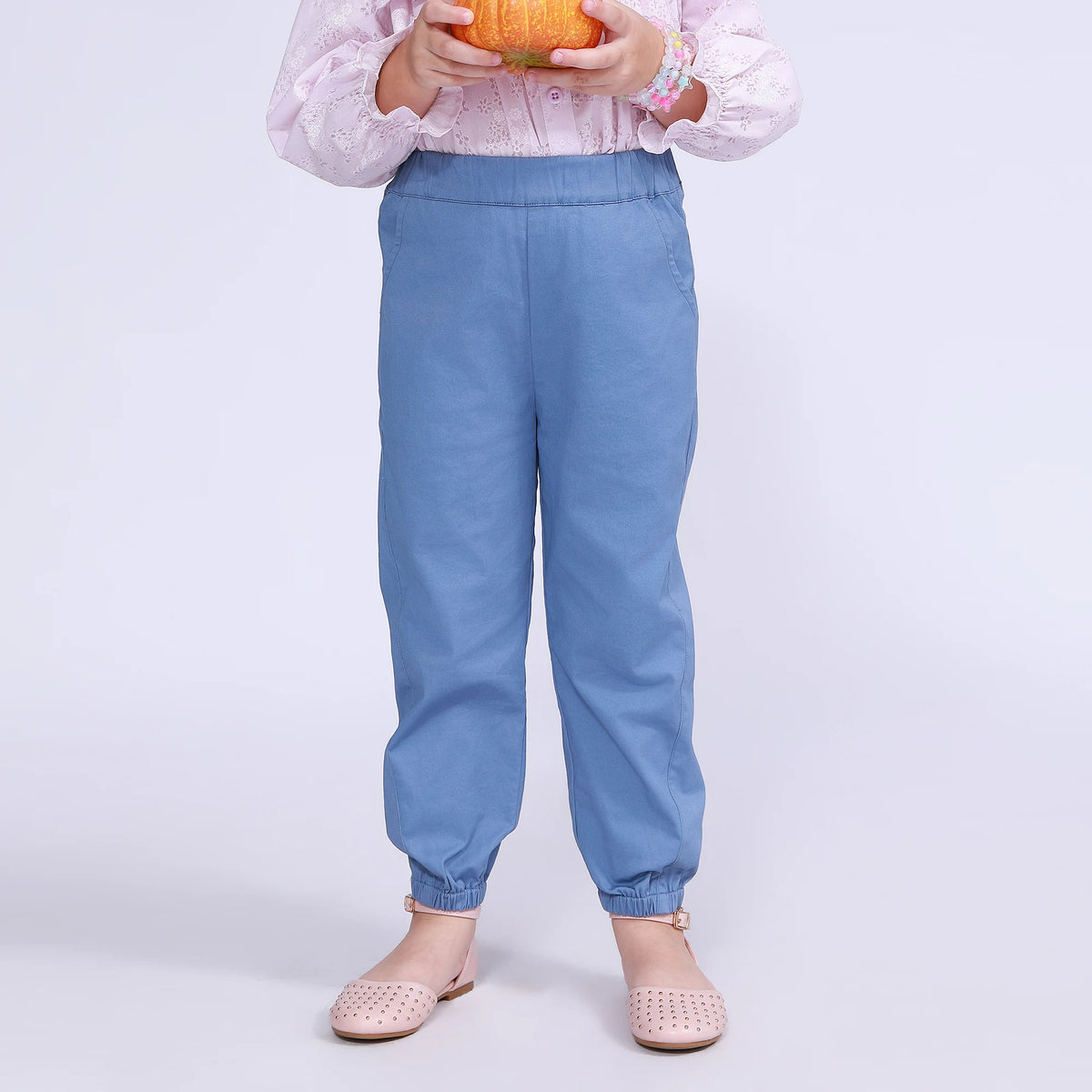 Plain Pants for Girls Drak Blue Image