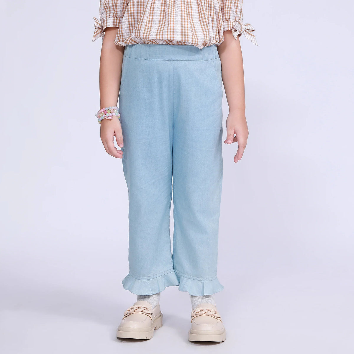 Solid Pants for Girls Light Blue Image