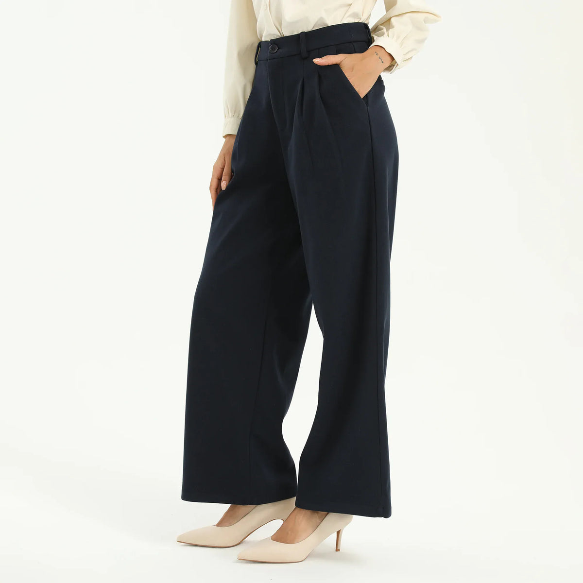 Navy Elegant Plain Pants for Women Image