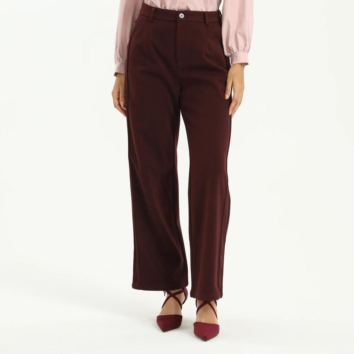 Maroon Elegant Plain Pants for Women Image