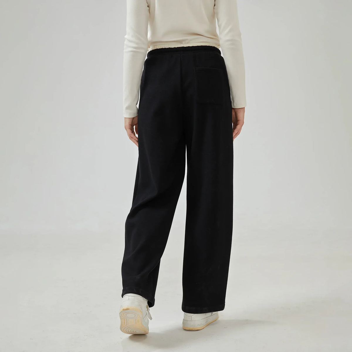 Wide-Leg Mid-Wiast Plain Pants for Women Image