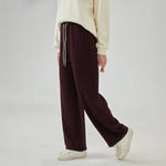 Wide-Leg Mid-Wiast Plain Pants for Women Image