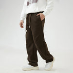 Dark Brown Baggy Mid-Wiast Solid Pants for Men Image
