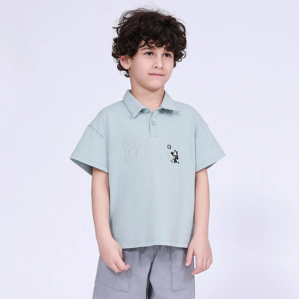 Embroidery Polo Shirt for Boys Light Lake Blue Image