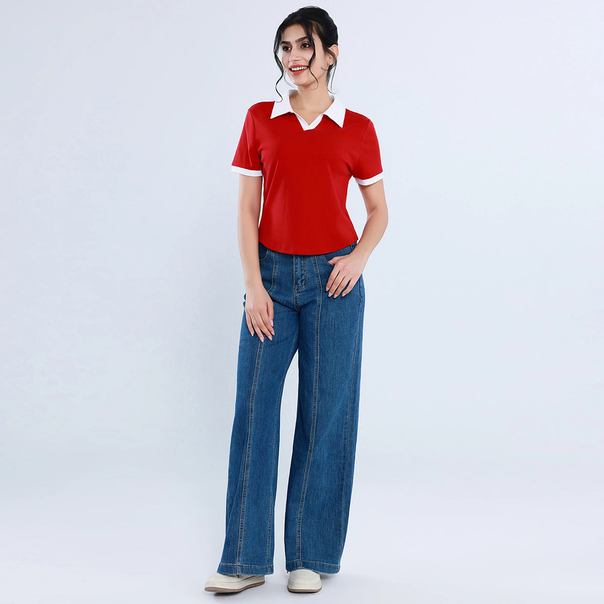 تيشيرت بولو كاجوال بألوان متداخلة للنساء