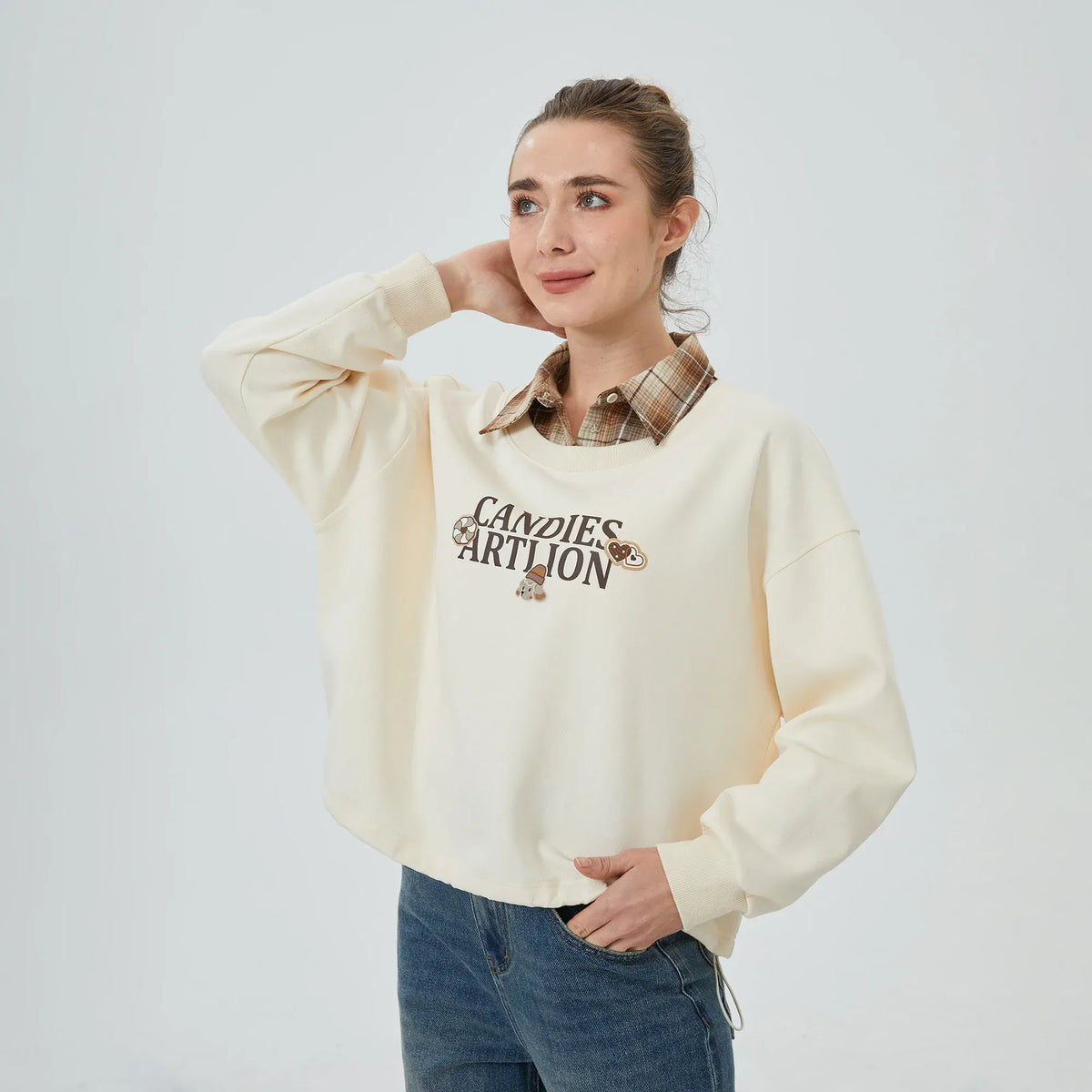 Off White Printed Sweatshirt for Women Image