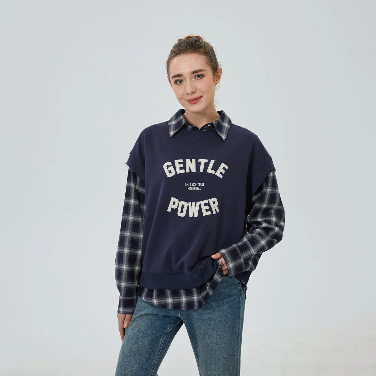 Navy Printed Sweatshirt for Women Image